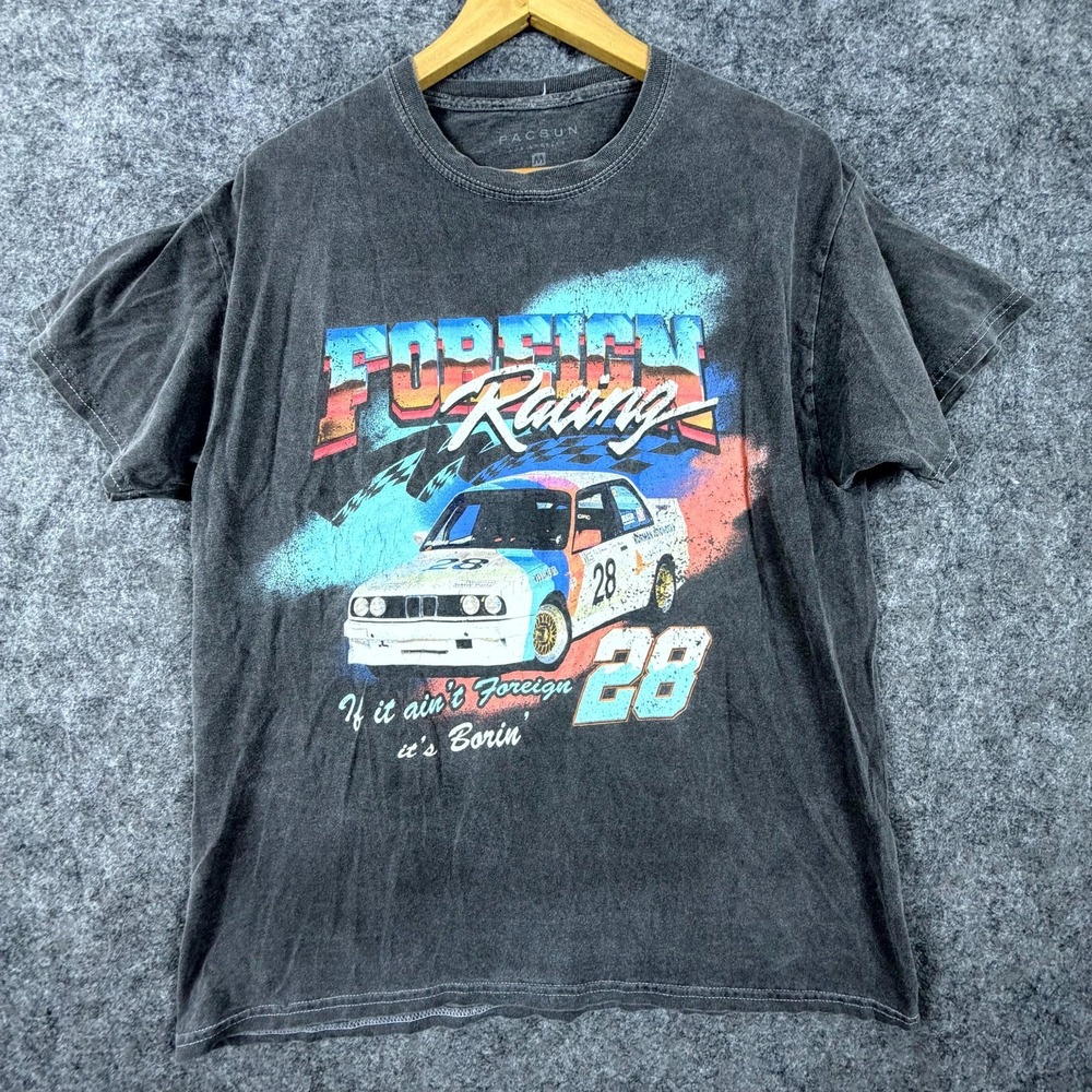 PacSun Foreign Racing T-Shirt Mens Medium Gray Graphic BMW Race Car 28 Pullover